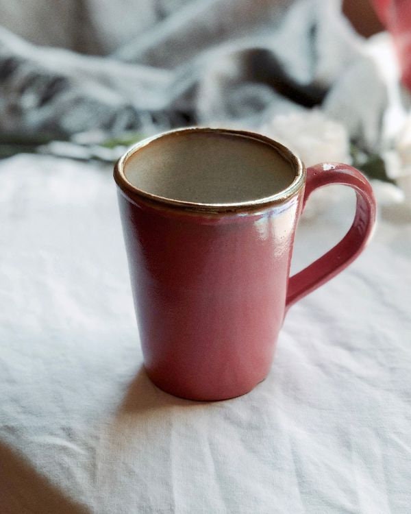 Pink Mug with Gold Metallic Rim | Glossy Glazing Handmade Ceramic Coffee Latte Mug | Shades of Salmon Pink and Rose