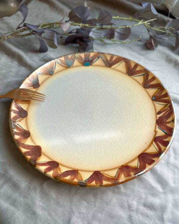 Salad Plate with Metallic Gold and Red | Egyptian/Oriental Motifs | Sets of 2 or More | Yellowish-Beige Glaze | Artisan