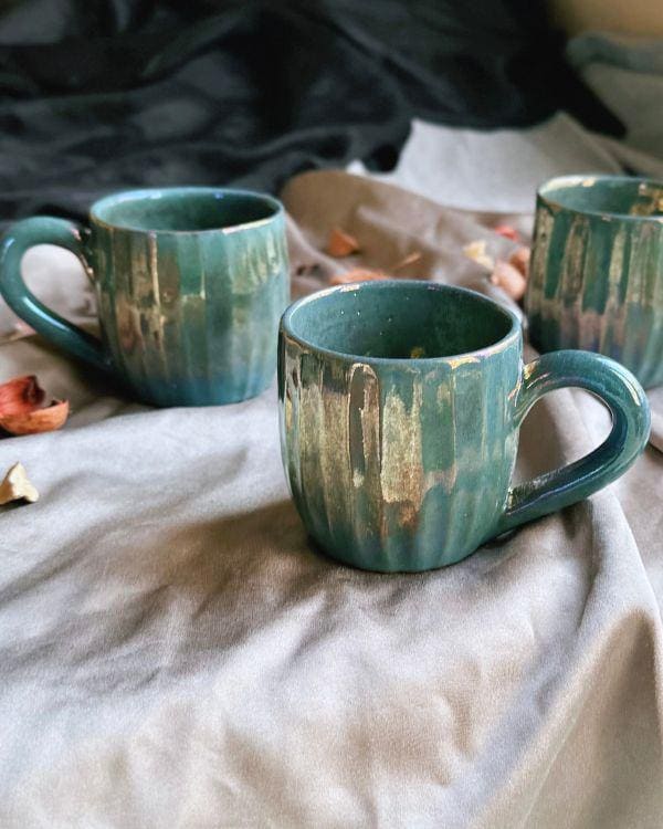 Metallic/Iridescent Green/Teal Cups | for Coffee, Tea, Espresso, and More | Handmade Ceramic Mugs