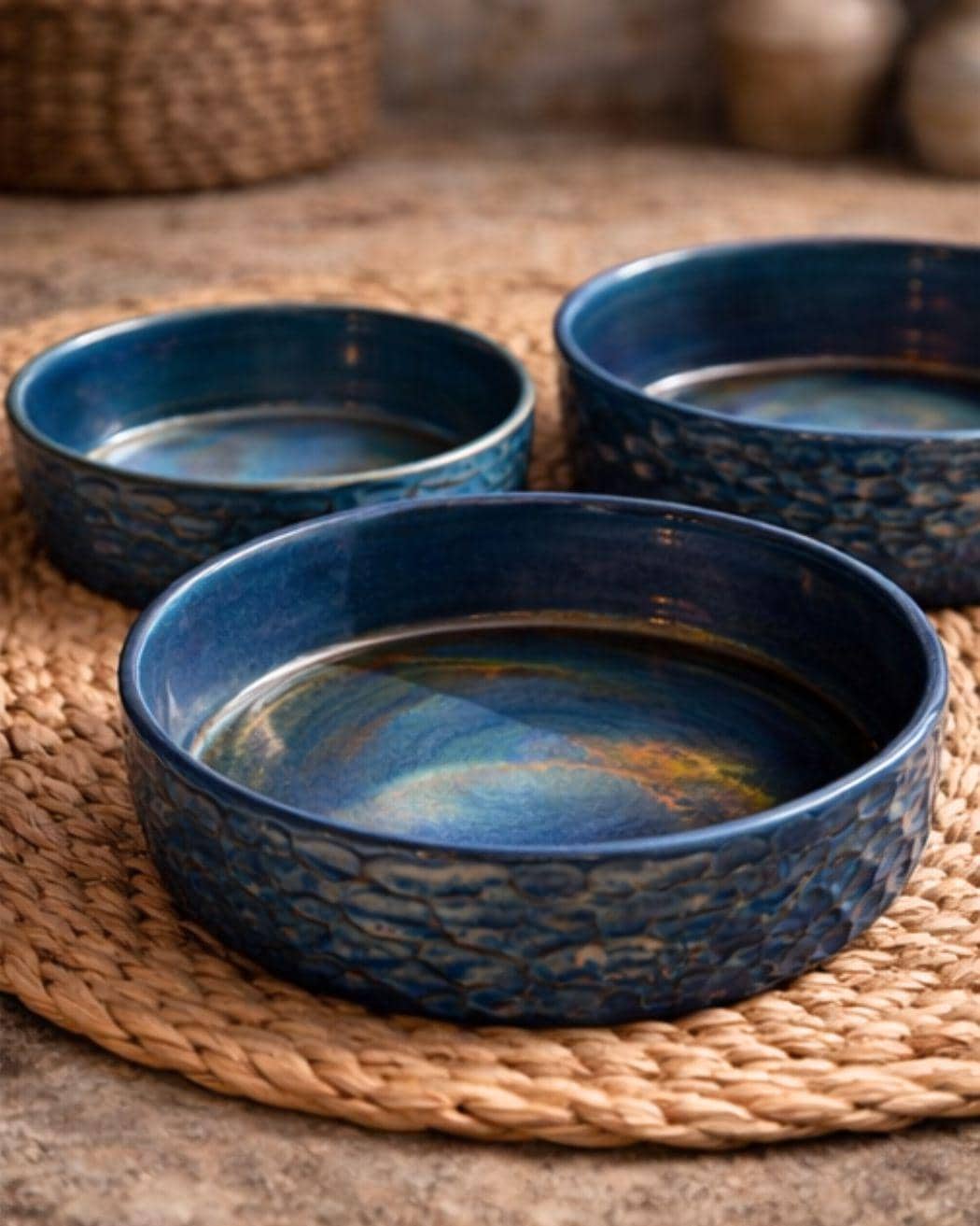 Handmade Ceramic Tajine Bowl | Shimmering Blue Glazed Deep Serving Dish | Large Pasta & Mezze Bowl | Boho Tableware