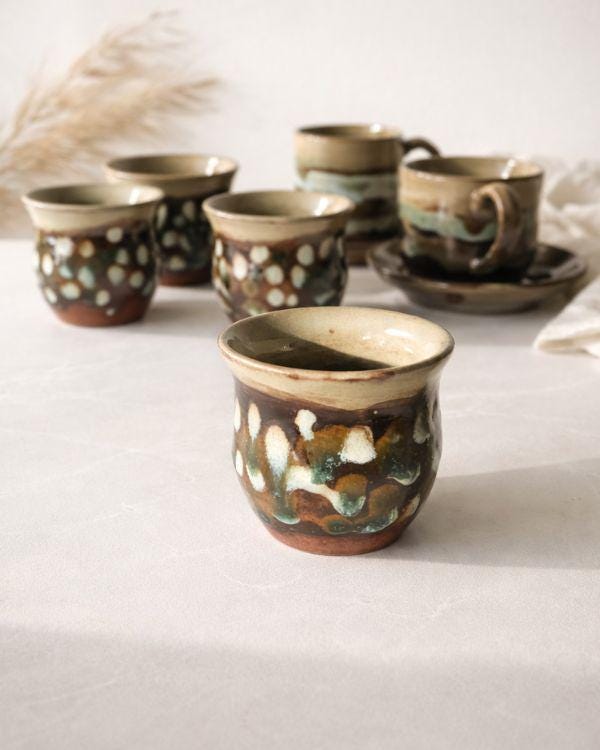 Olive Green & Brown Espresso Cup | Earthy Palette | Artisan Made | Earthenware Ceramics