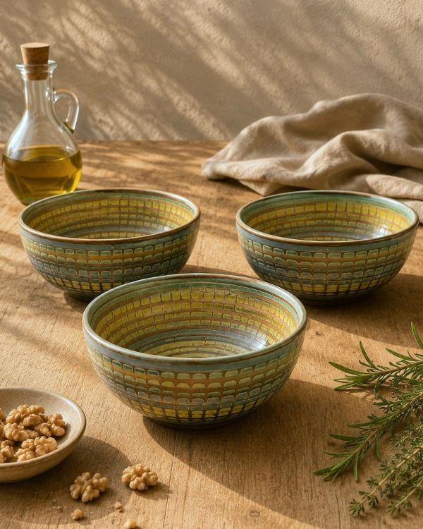 Earthy Salad/Cereal Bowl | Ceramic Serveware | Lime, Yellow & Earthy Tones | Artisan Tableware