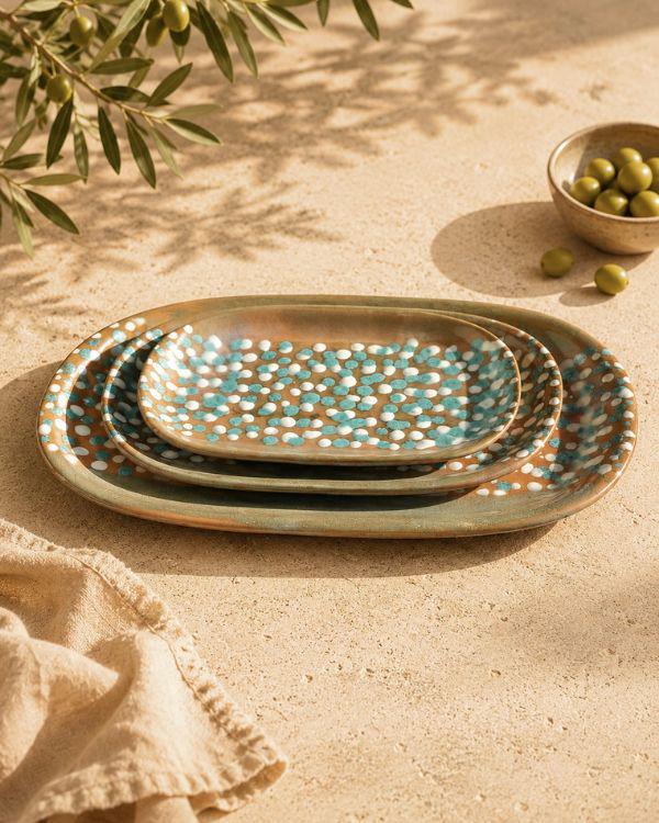 Earthy Polka Serving Platters – Handmade Ceramic Oval Appetizer Tray, Rustic Serving Dish, Housewarming Gift, Kitchen Decor
