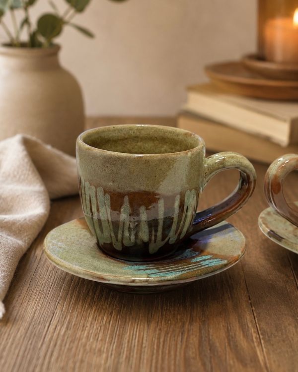 The Earthy Espresso Cup & Saucer Set - Los Artisans