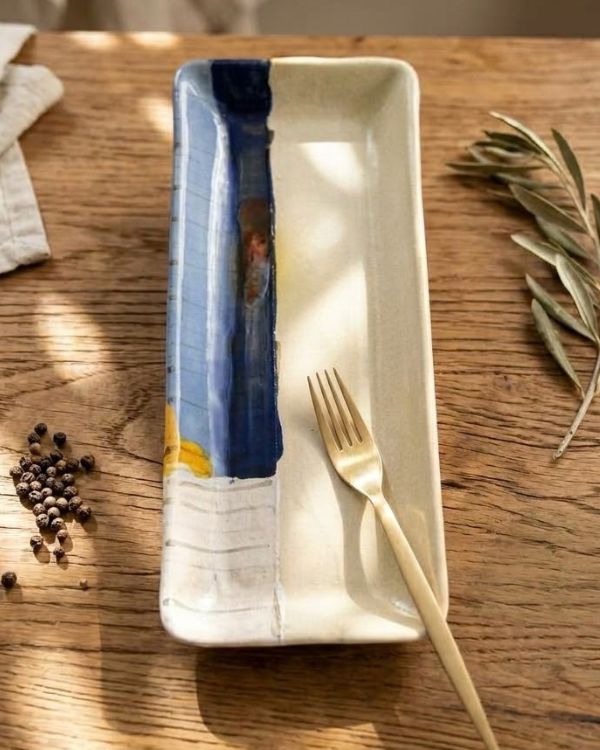 Abstract Blonde Rectangular Platter - Los Artisans