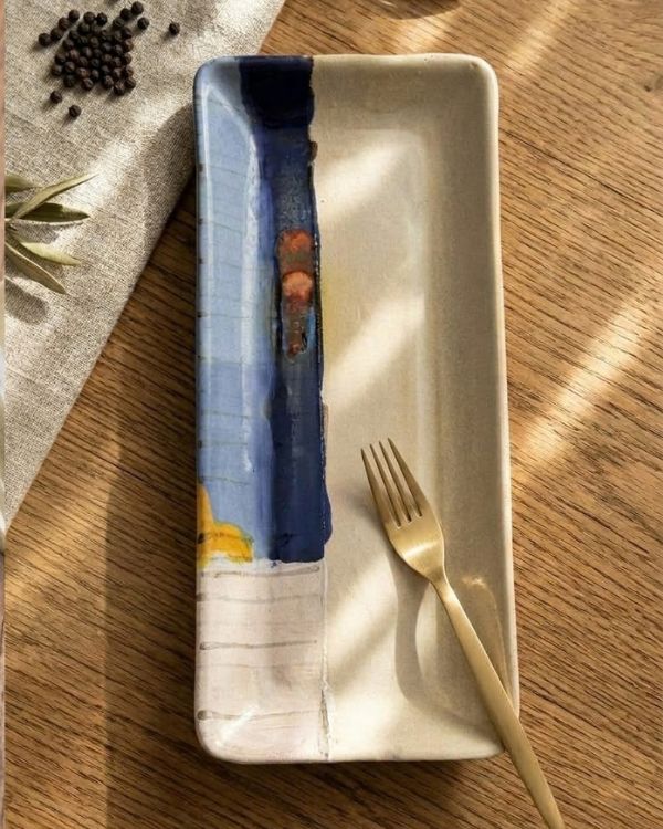 Abstract Blonde Rectangular Platter - Los Artisans