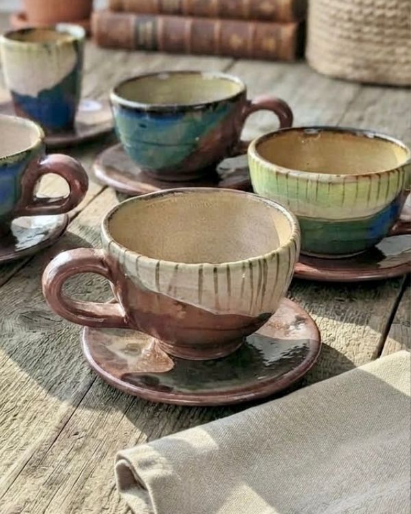 Abstract Art Cappuccino Cup Set - Los Artisans