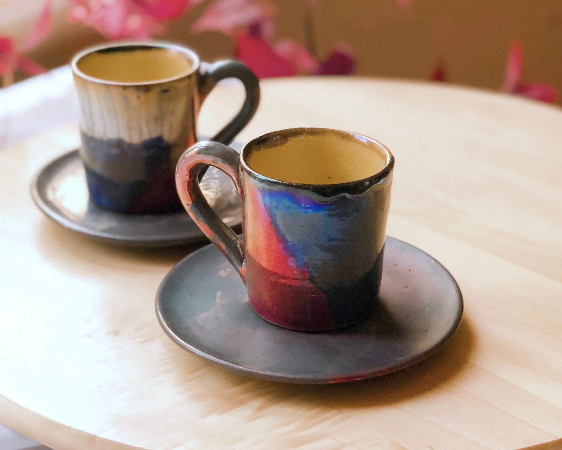 Artistic Cup & Saucer Set | for Arabic/Turkish Coffee or Espresso | featuring Multi-Color Art and Metallic Highlights | Holiday Gift