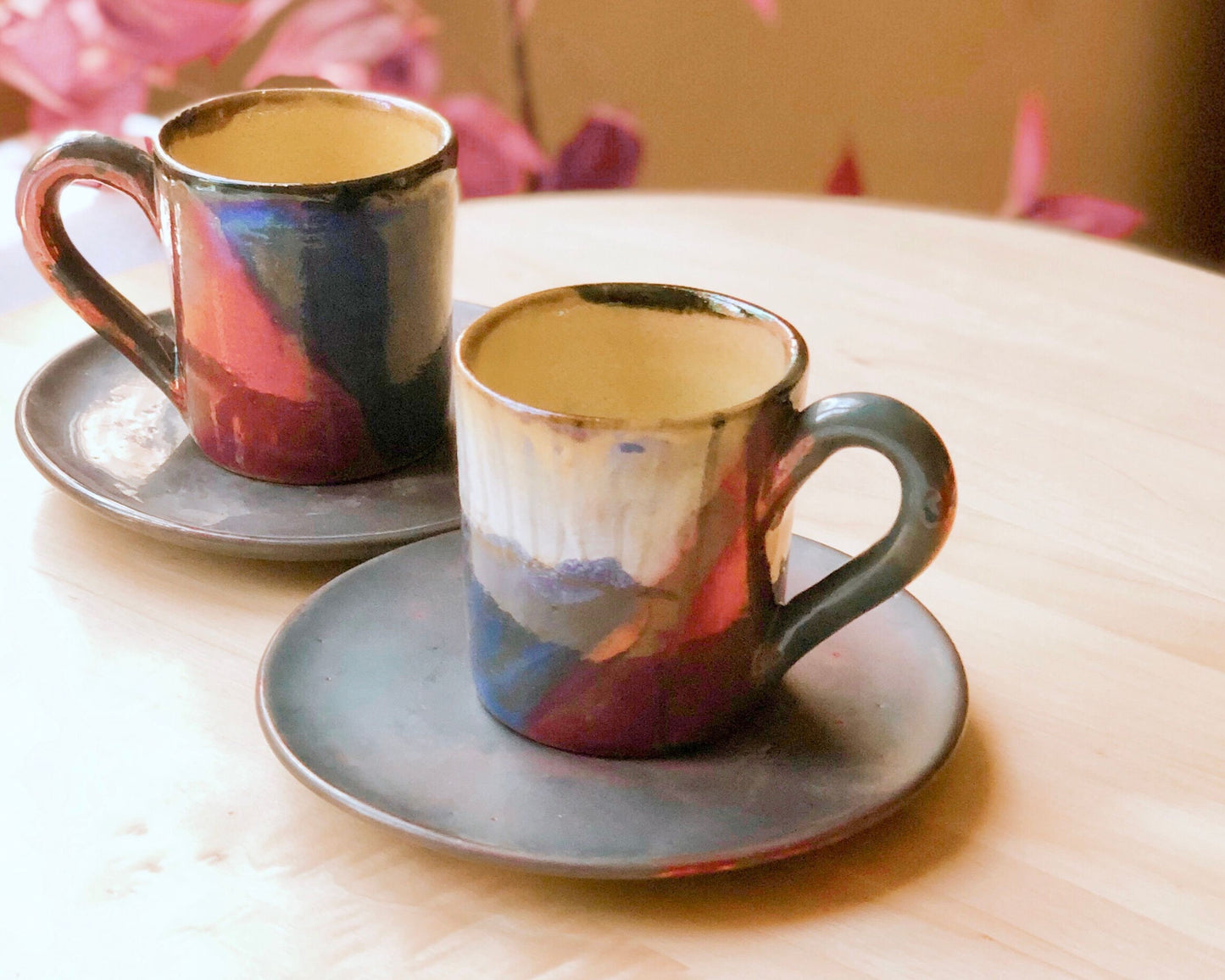 Artistic Cup & Saucer Set | for Arabic/Turkish Coffee or Espresso | featuring Multi-Color Art and Metallic Highlights | Holiday Gift