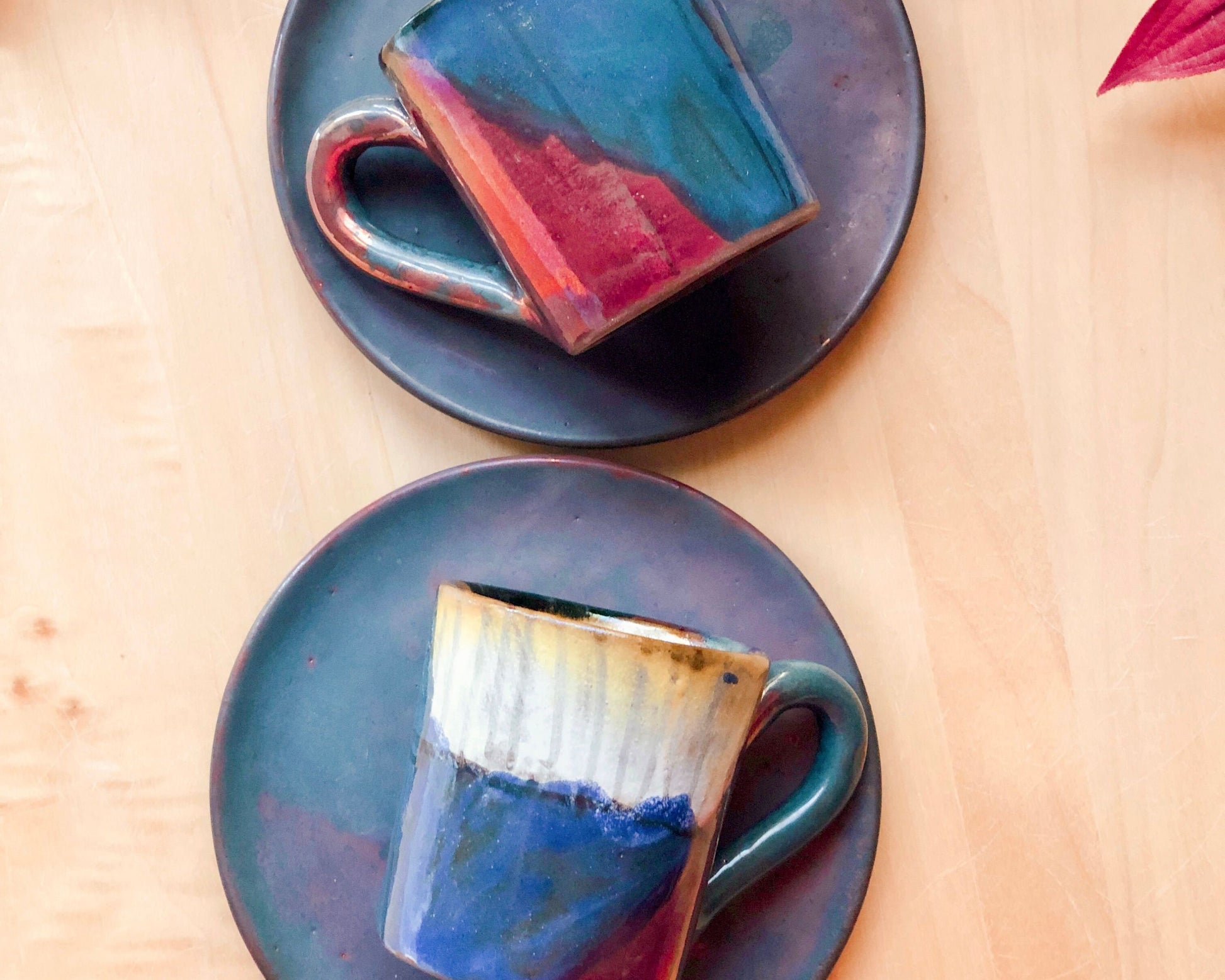 Artistic Cup & Saucer Set | for Arabic/Turkish Coffee or Espresso | featuring Multi-Color Art and Metallic Highlights | Holiday Gift