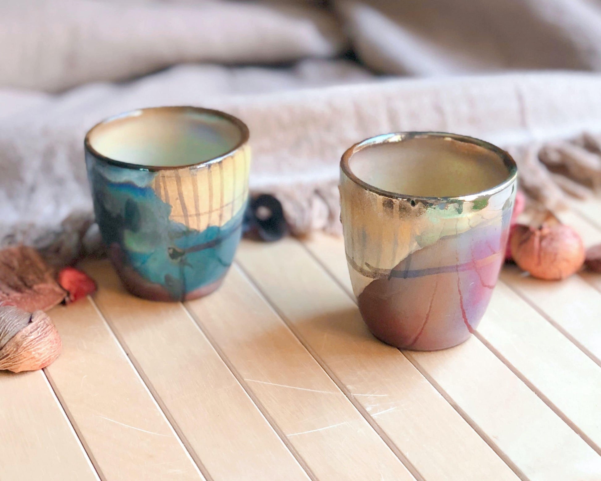 Artistic Espresso Cup Set | with Multi-Colored Glazing & Metallic Highlights | Abstract Art Handmade Ceramic Pottery Coffee Cup Set