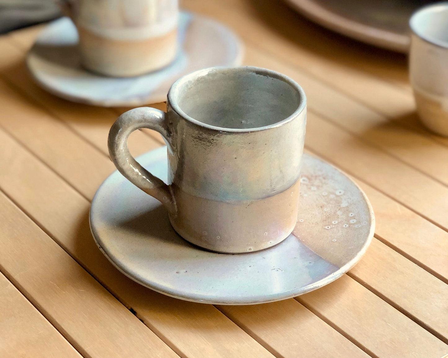 Beige & Cream Cup and Saucer Set | For Turkish, Arabic Coffee, or Espresso | with Rustic and Pearly iridescent luster finish | Artisanal Cup