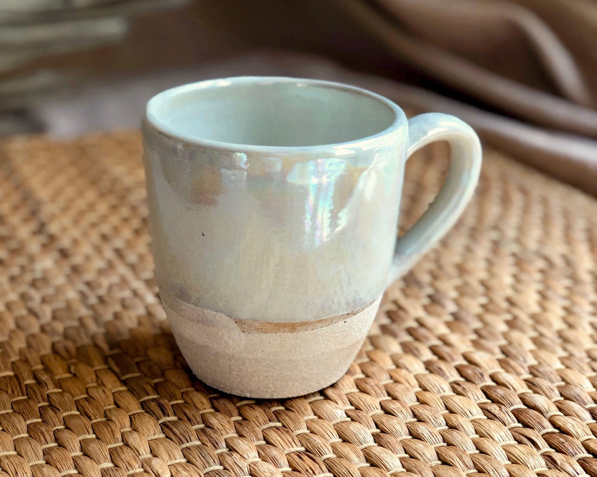 Pearly Beige Mug | With Cream rustic and Off-White iridescent luster finish | Unique Artistic Handmade Ceramic Coffee Latte Cappuccino Cups