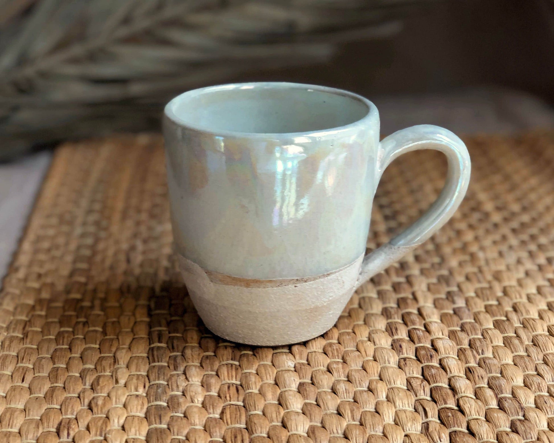 Pearly Beige Mug | With Cream rustic and Off-White iridescent luster finish | Unique Artistic Handmade Ceramic Coffee Latte Cappuccino Cups