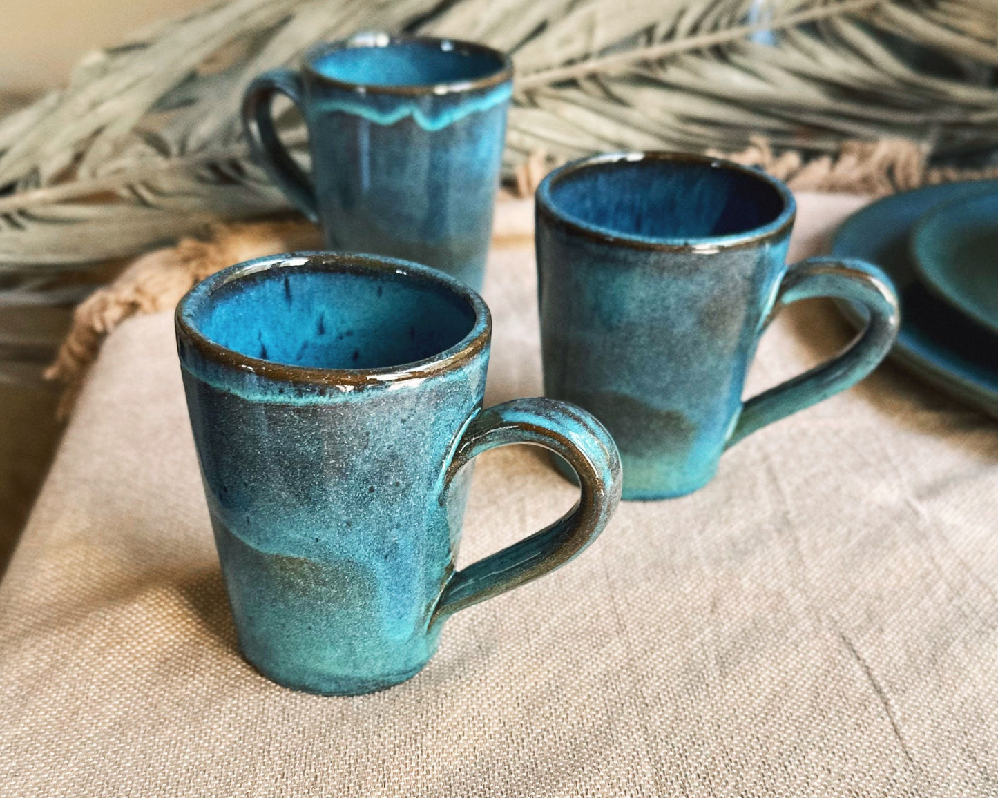 Blue & Black Mug with Hints of Turquoise | Glossy Glazing Handmade Ceramic Coffee Latte Mug