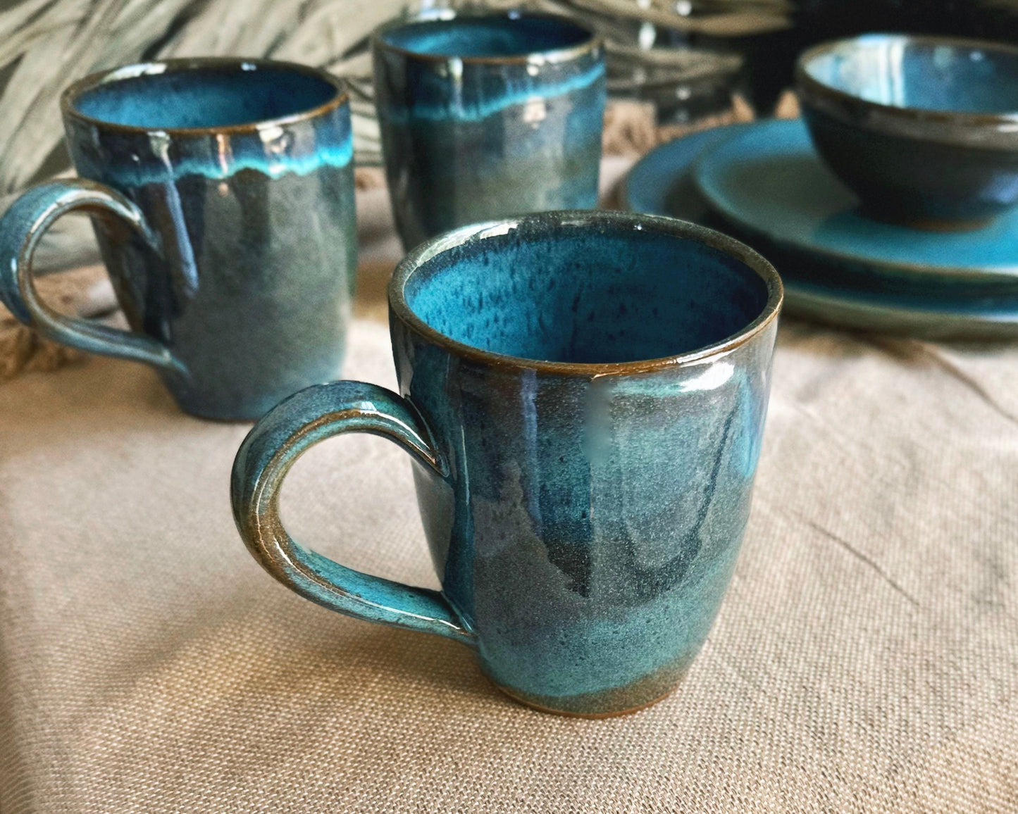 Blue & Black Mug with Hints of Turquoise | Glossy Glazing Handmade Ceramic Coffee Latte Mug