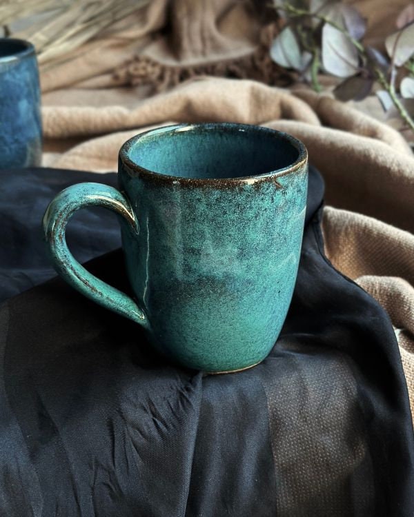 Blue & Black Mug with Hints of Turquoise | Glossy Glazing Handmade Ceramic Coffee Latte Mug