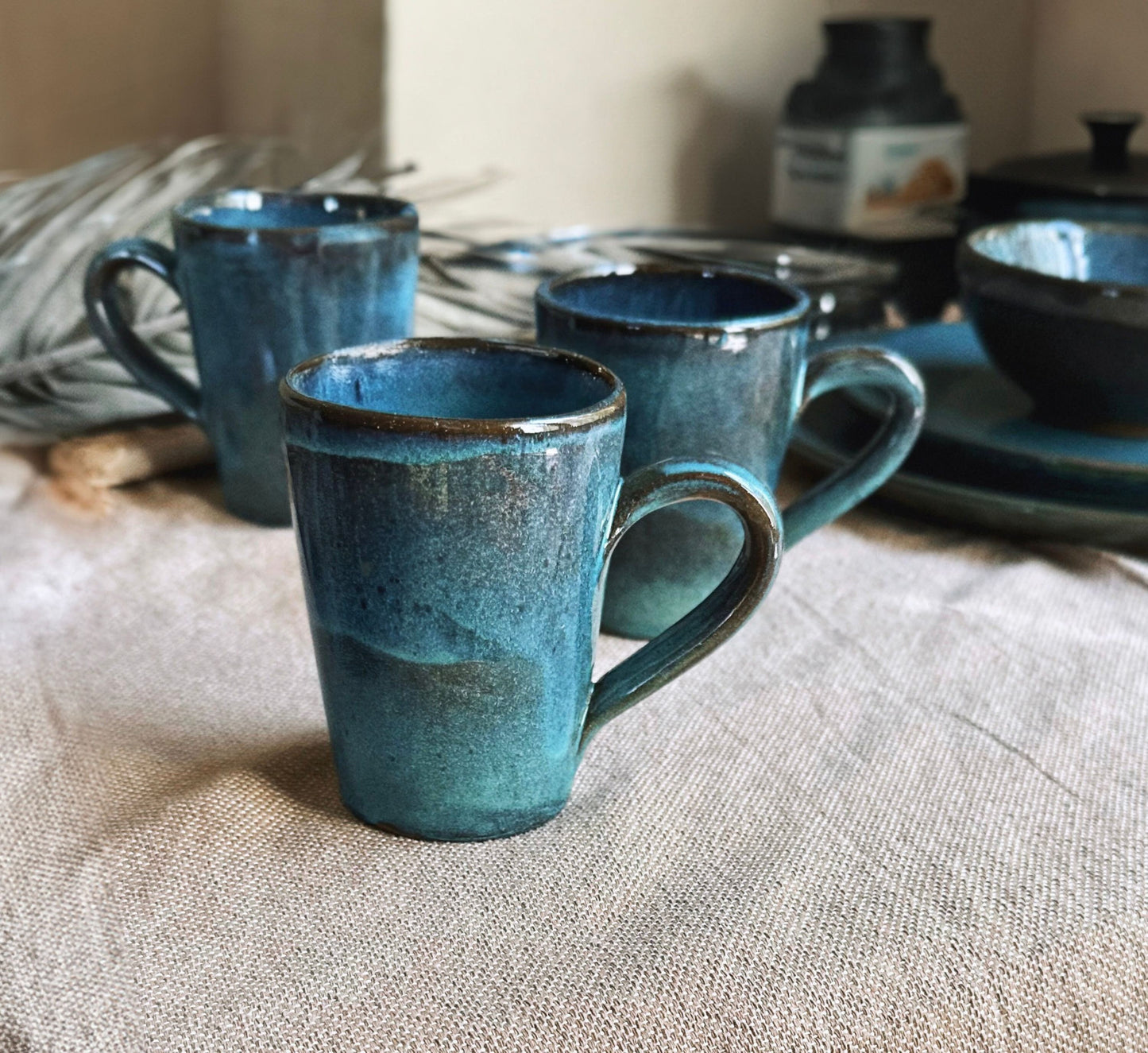 Blue & Black Mug with Hints of Turquoise | Glossy Glazing Handmade Ceramic Coffee Latte Mug