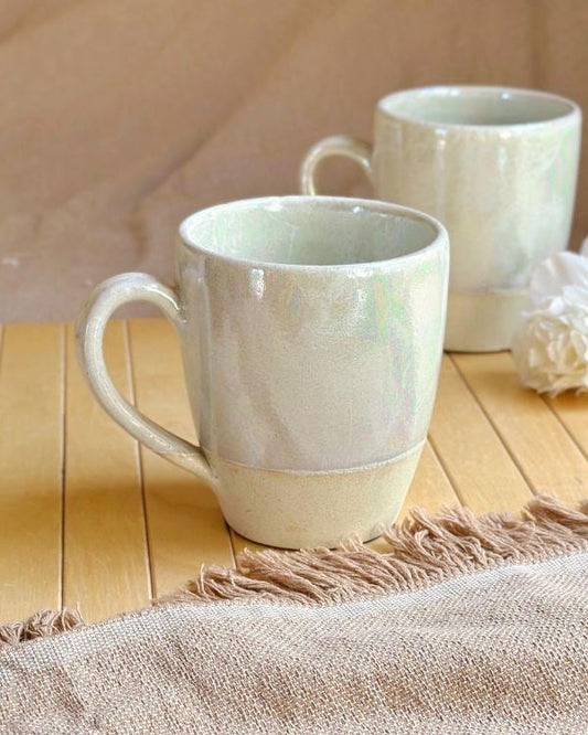 Pearly Beige Mug | With Cream rustic and Off-White iridescent luster finish | Unique Artistic Handmade Ceramic Coffee Latte Cappuccino Cups