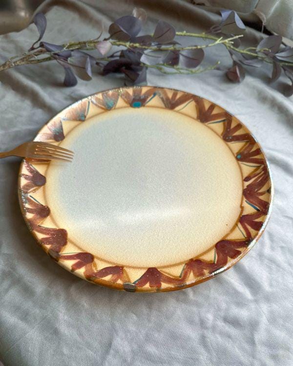 Salad Plate with Metallic Gold and Red | Egyptian/Oriental Motifs | Sets of 2 or More | Yellowish-Beige Glaze | Artisan