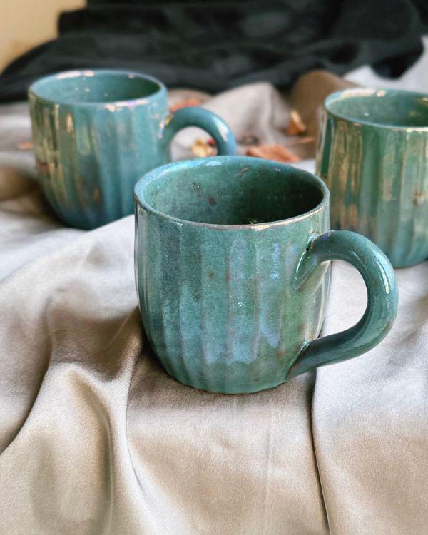 Metallic/Iridescent Green/Teal Cups | for Coffee, Tea, Espresso, and More | Handmade Ceramic Mugs
