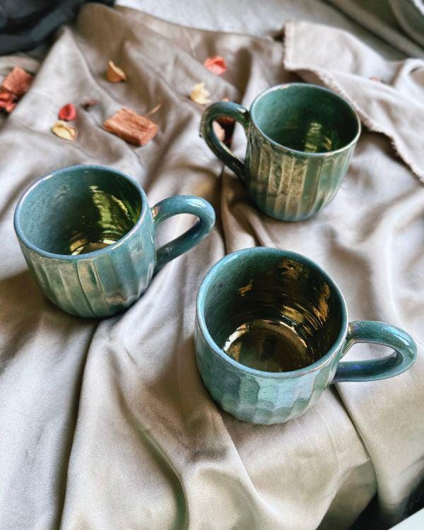 Metallic/Iridescent Green/Teal Cups | for Coffee, Tea, Espresso, and More | Handmade Ceramic Mugs