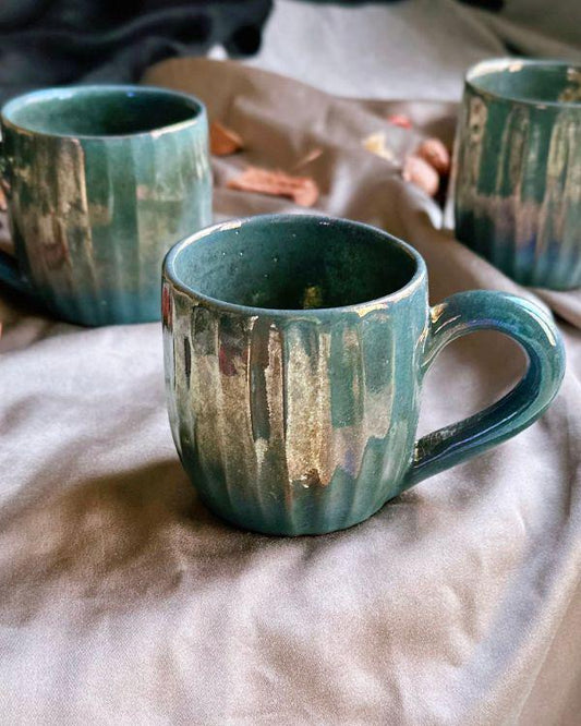 Metallic/Iridescent Green/Teal Cups | for Coffee, Tea, Espresso, and More | Handmade Ceramic Mugs