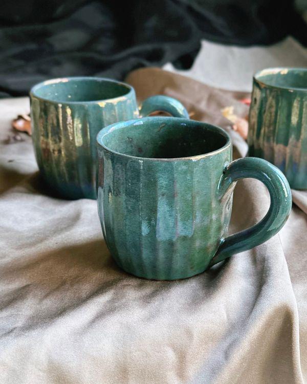 Metallic/Iridescent Green/Teal Cups | for Coffee, Tea, Espresso, and More | Handmade Ceramic Mugs