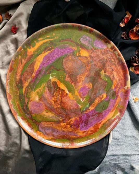 Artisan Glaze Decorative Plate: Earthenware Ceramic Statement Piece