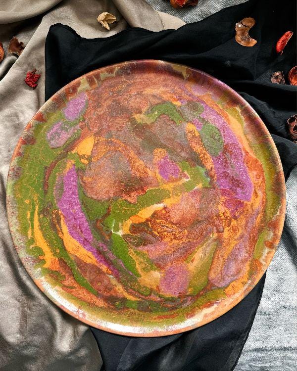 Artisan Glaze Decorative Plate: Earthenware Ceramic Statement Piece
