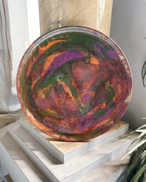Artisan Glaze Decorative Plate: Earthenware Ceramic Statement Piece