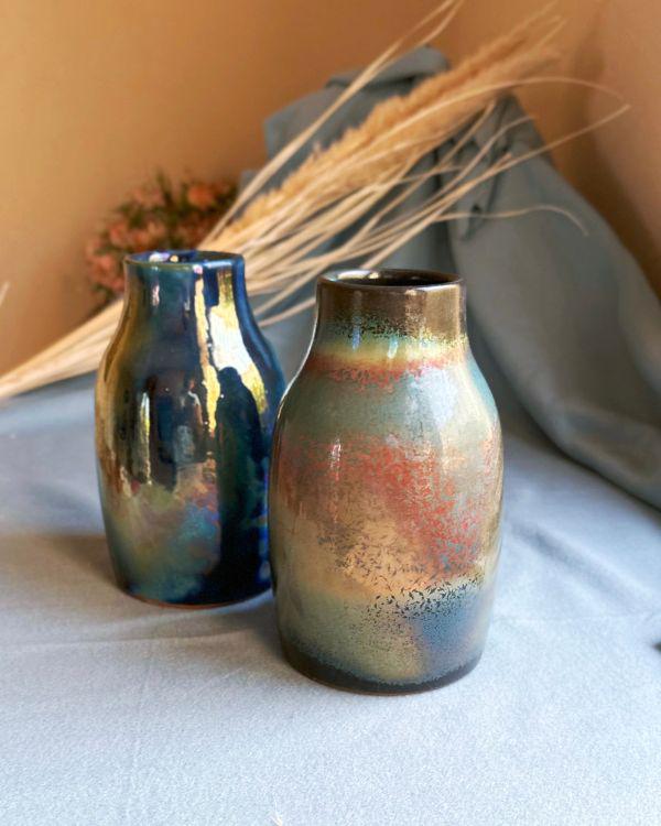Sunset Palette Handmade Small Ceramic Vase: with Metallic Accents & Subtle Iridescent Shimmer