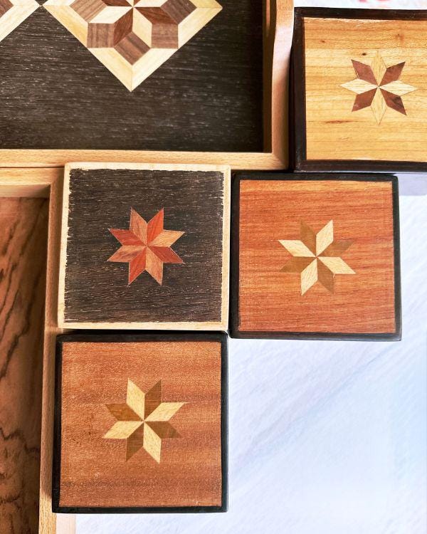 Square Wooden Star Inlay Box with Velvet Lining – Handmade Keepsake Jewelry Box, Marquetry Gift Box