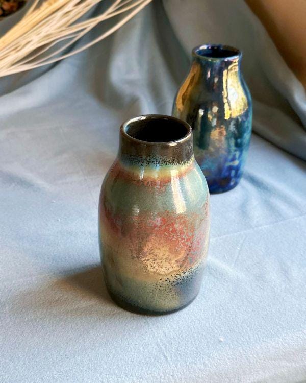 Sunset Palette Handmade Small Ceramic Vase: with Metallic Accents & Subtle Iridescent Shimmer