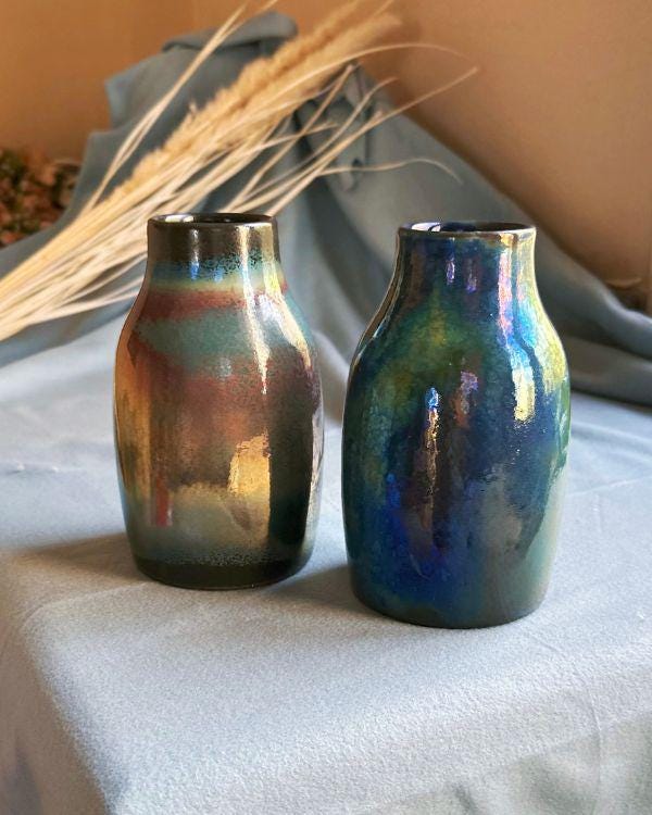 Sunset Palette Handmade Small Ceramic Vase: with Metallic Accents & Subtle Iridescent Shimmer
