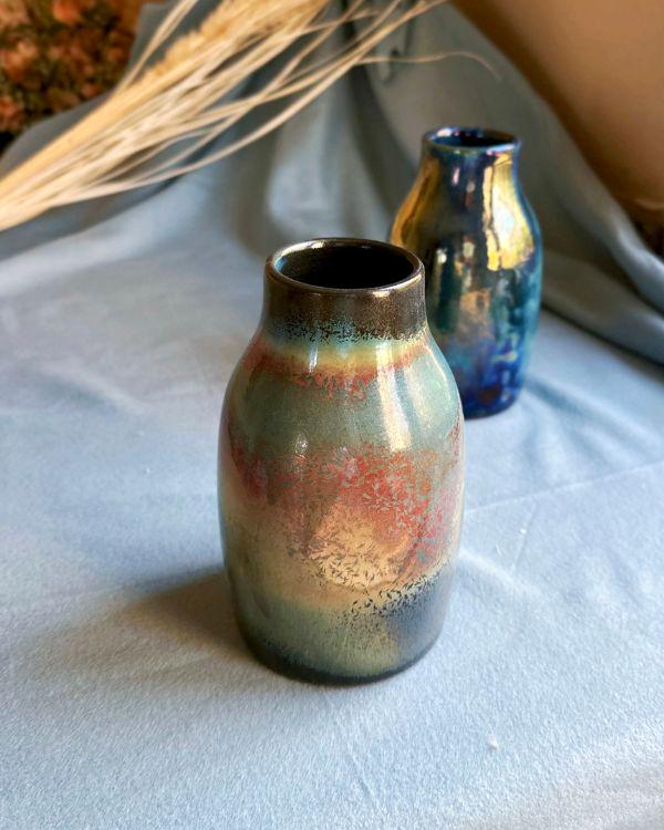 Sunset Palette Handmade Small Ceramic Vase: with Metallic Accents & Subtle Iridescent Shimmer