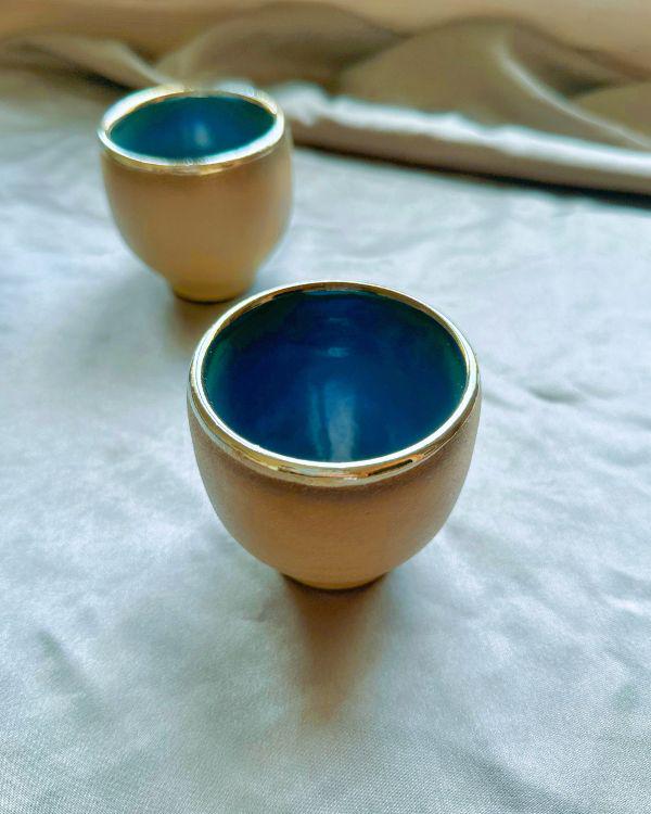 Sandy - Olive Green Espresso Cups | Teal - Turquoise Interior | Gold Rim | For espresso | Cup Set | Handmade in Small Batches