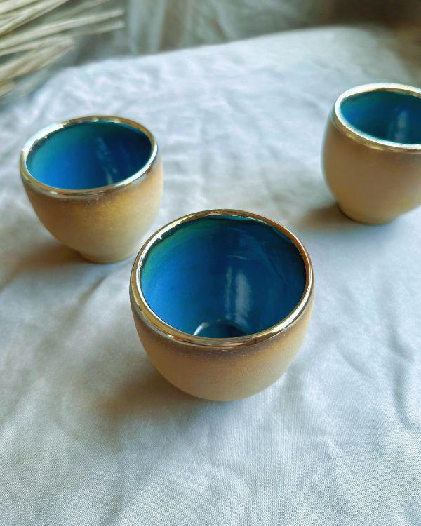 Sandy - Olive Green Espresso Cups | Teal - Turquoise Interior | Gold Rim | For espresso | Cup Set | Handmade in Small Batches