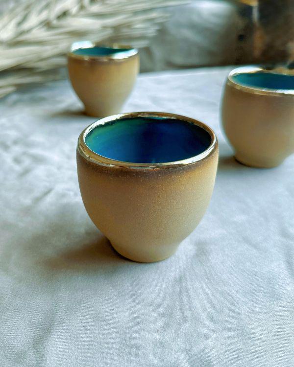 Sandy - Olive Green Espresso Cups | Teal - Turquoise Interior | Gold Rim | For espresso | Cup Set | Handmade in Small Batches