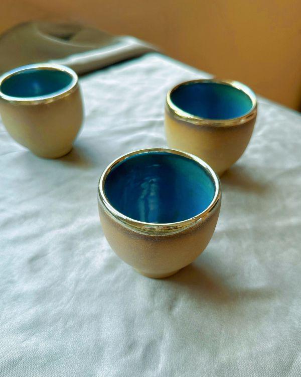 Sandy - Olive Green Espresso Cups | Teal - Turquoise Interior | Gold Rim | For espresso | Cup Set | Handmade in Small Batches