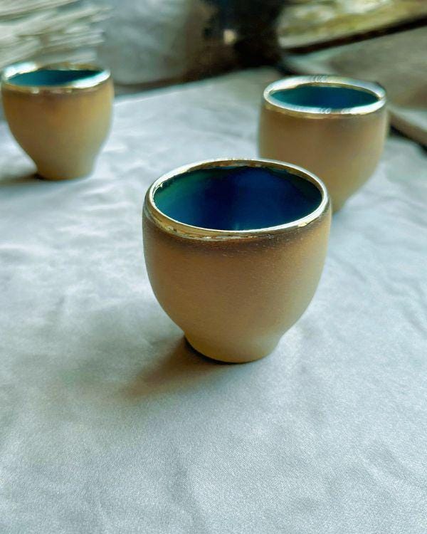 Sandy - Olive Green Espresso Cups | Teal - Turquoise Interior | Gold Rim | For espresso | Cup Set | Handmade in Small Batches