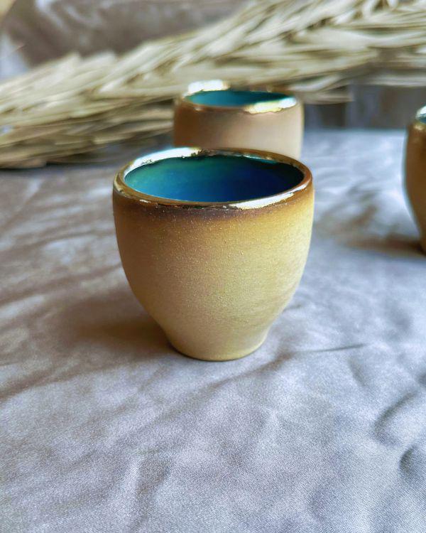 Sandy - Olive Green Espresso Cups | Teal - Turquoise Interior | Gold Rim | For espresso | Cup Set | Handmade in Small Batches