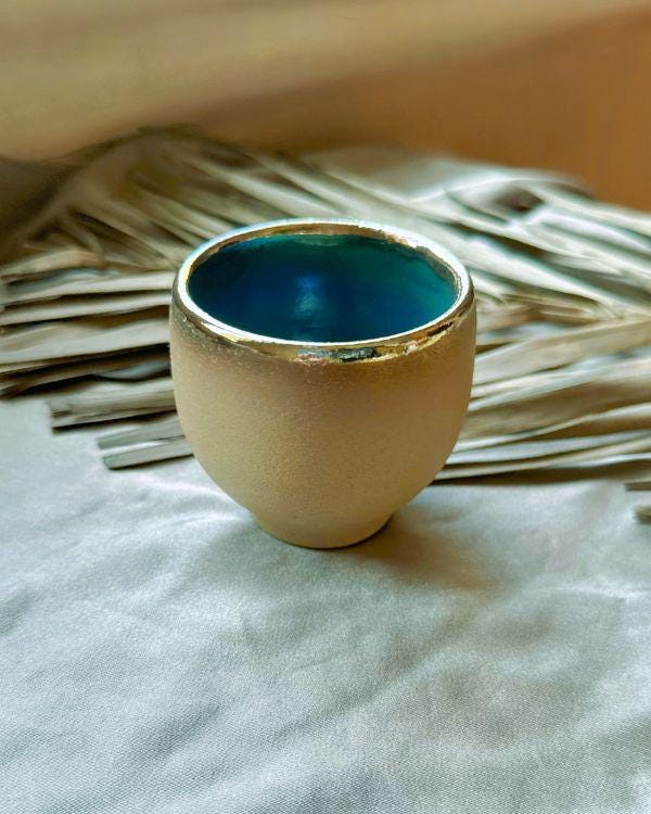 Sandy - Olive Green Espresso Cups | Teal - Turquoise Interior | Gold Rim | For espresso | Cup Set | Handmade in Small Batches