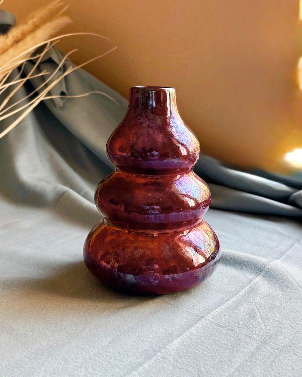 Sculpted Raspberry Vase | Handmade Iridescent Ceramic Vase with Glossy Crimson-Raspberry Glaze