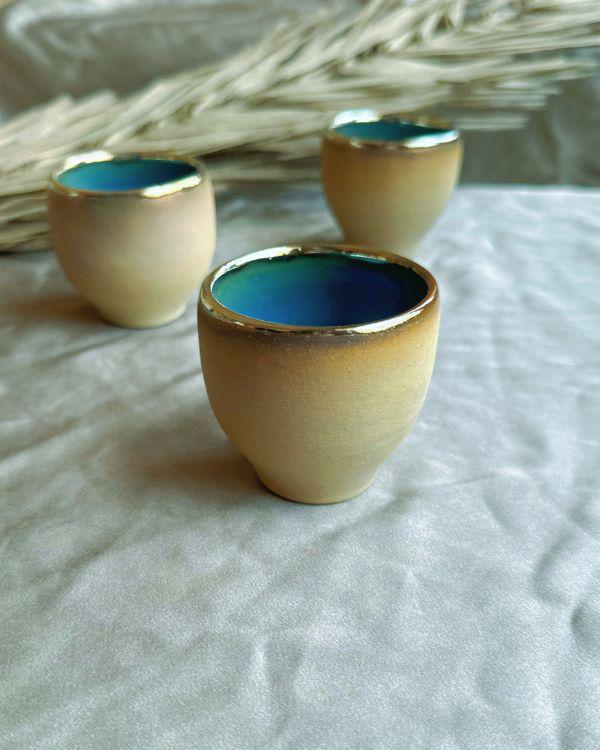 Sandy - Olive Green Espresso Cups | Teal - Turquoise Interior | Gold Rim | For espresso | Cup Set | Handmade in Small Batches