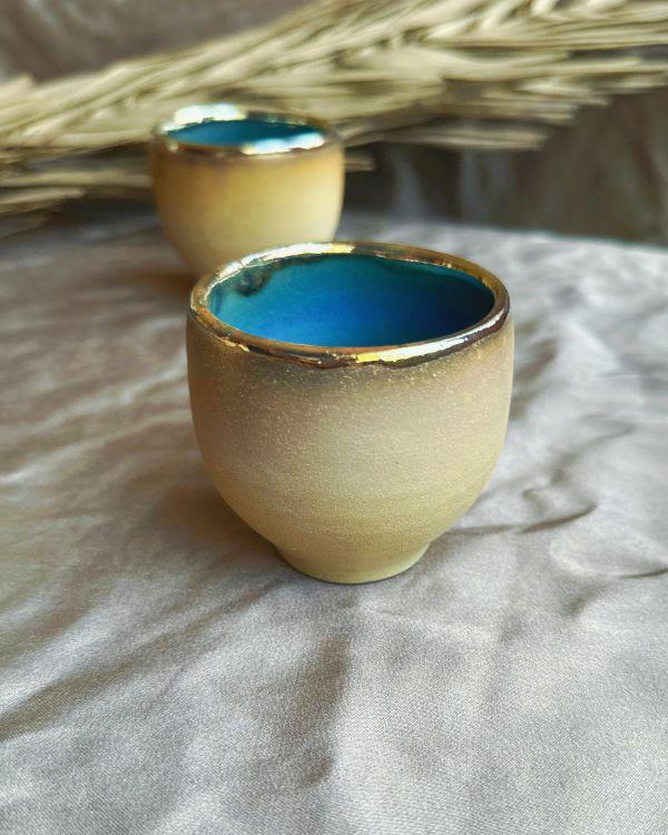 Sandy - Olive Green Espresso Cups | Teal - Turquoise Interior | Gold Rim | For espresso | Cup Set | Handmade in Small Batches