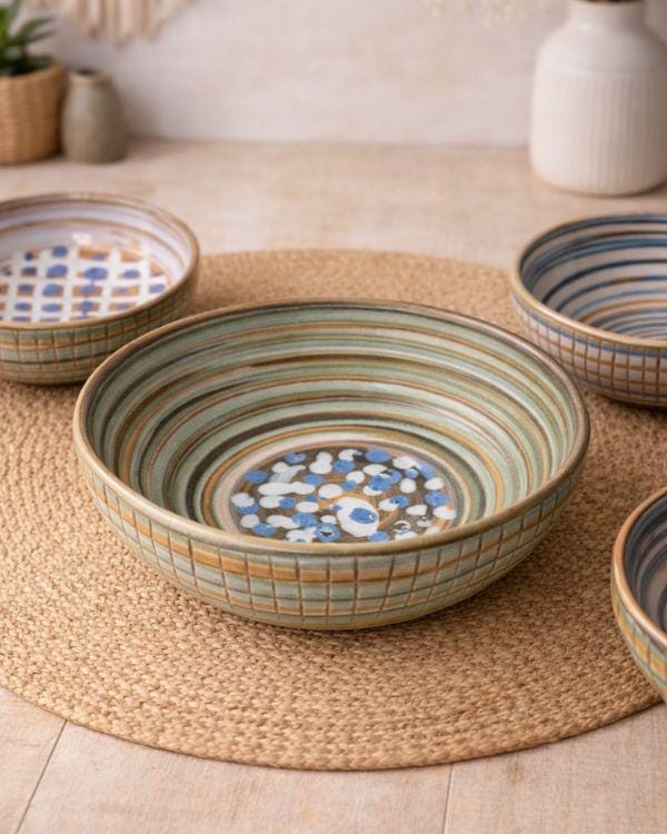Earthy Artisan Serving Bowl | Salad Ceramic Bowl | Earth Tones | Different Designs | Artisan Tableware