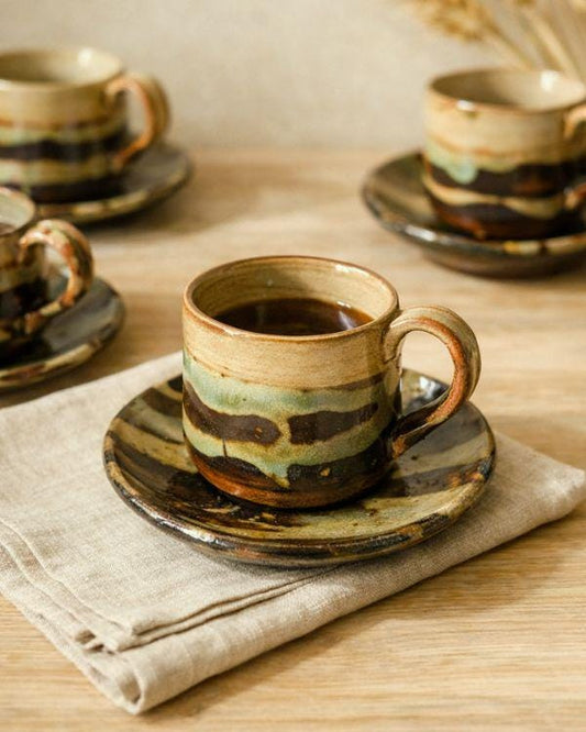 Earthy Palette Espresso Cup & Saucer Set | Handmade Ceramic Coffee Cup | Turkish | Arabic coffee