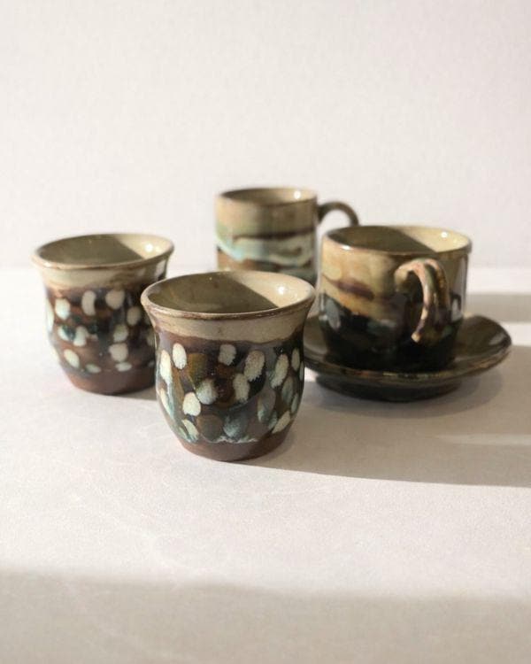 Olive Green & Brown Espresso Cup | Earthy Palette | Artisan Made | Earthenware Ceramics