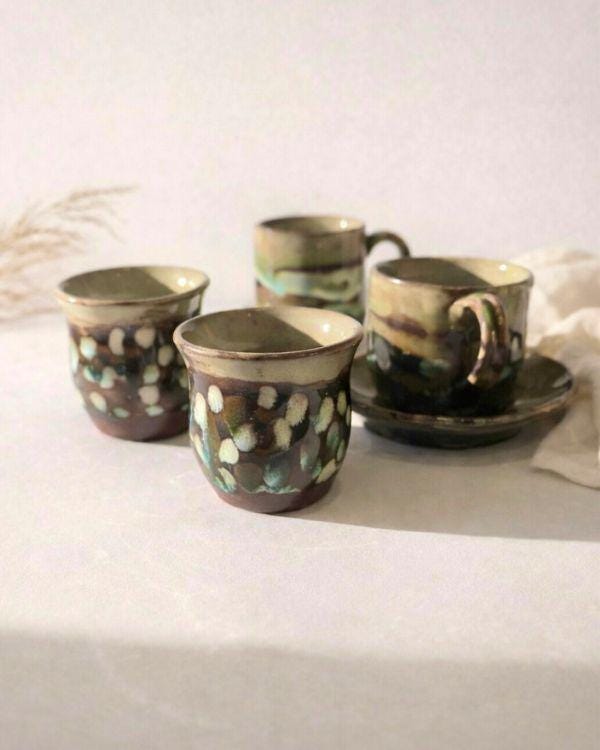 Olive Green & Brown Espresso Cup | Earthy Palette | Artisan Made | Earthenware Ceramics